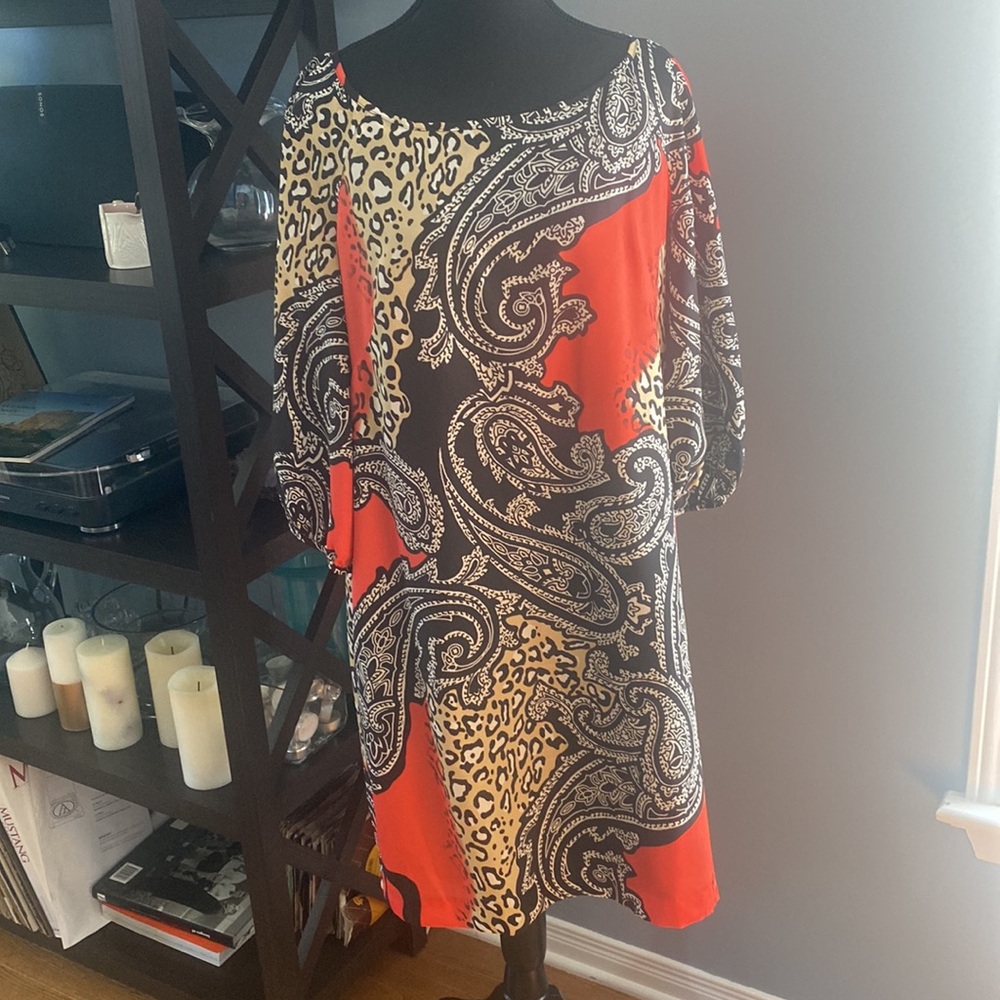 BIBA orange and black print tunic dress. UK16/US12